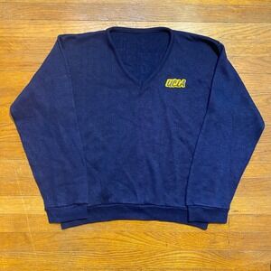 Vintage 70s/80s UCLA Bruins V-Neck Sweatshirt Navy Collegiate Pullover Size S